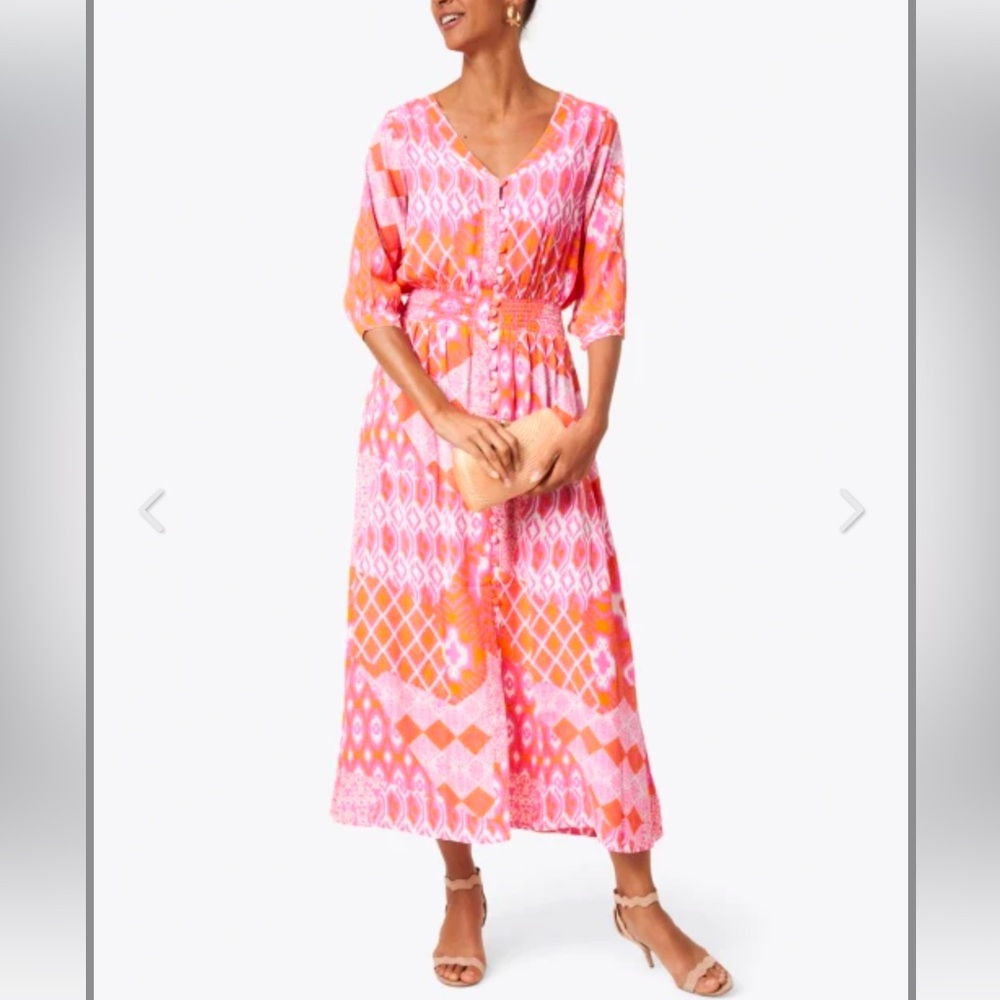 Walker & Wade Midi Kelsey Dress Pink Orange Flamingo sz XS